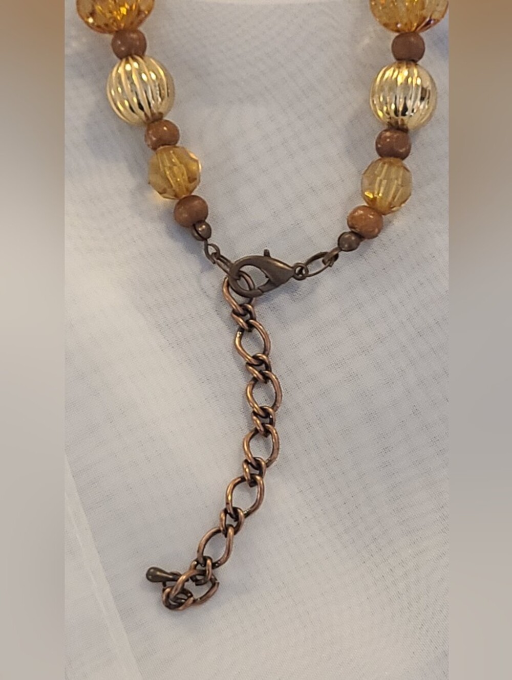 Vintage Amber Glass and Amber Beaded Resin Bead Chunky Boho Necklace 90s 36" - Picture 5 of 7